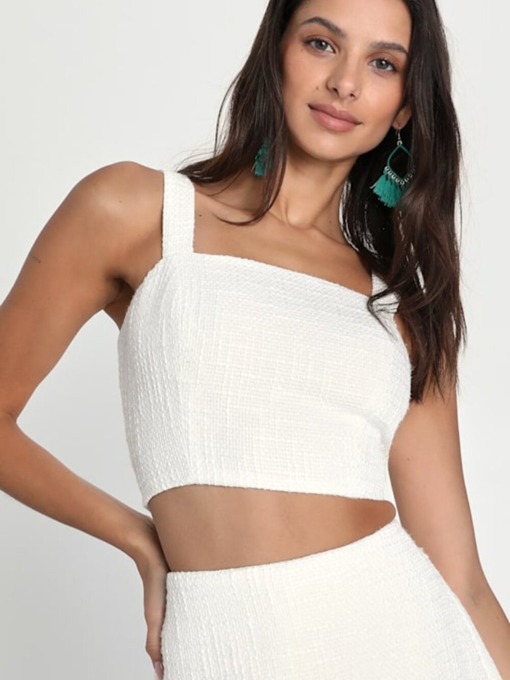 Lulus Elevated Attitude White Tweed Sleeveless Two-piece Skort Romper - Size M